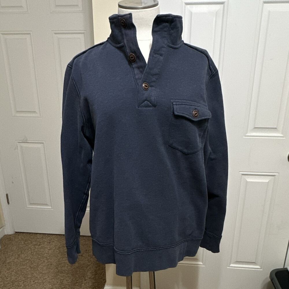 Tommy Bahama Jeans Men's M Blue Fleece Mock Neck Button Placket Pullover Pocket